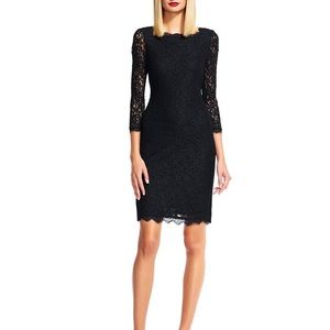Adrianna Papell Scalloped Laced Sheath Dress Black